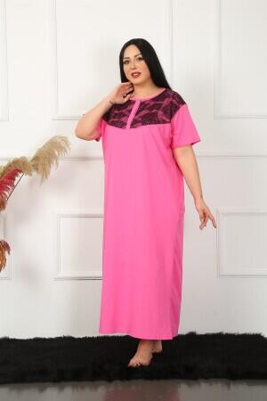 Lace Short Sleeve Fuchsia Mother Nightgown 1348 - 5