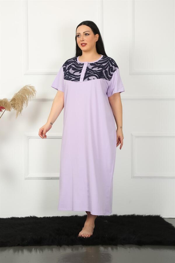 Lace Short Sleeve Lilac Mother Nightgown 1348 - 4