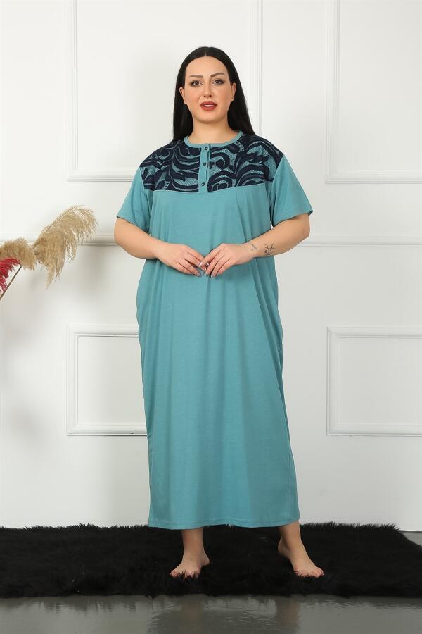 Lace Short Sleeve Petrol Mother Nightgown 1348 - 2