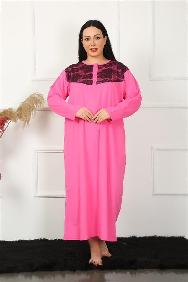 Long Sleeve Lace Fuchsia Mother Nightgown 1355 - 1