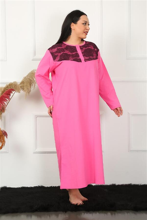 Long Sleeve Lace Fuchsia Mother Nightgown 1355 - 3