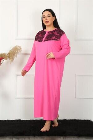 Long Sleeve Lace Fuchsia Mother Nightgown 1355 - 4