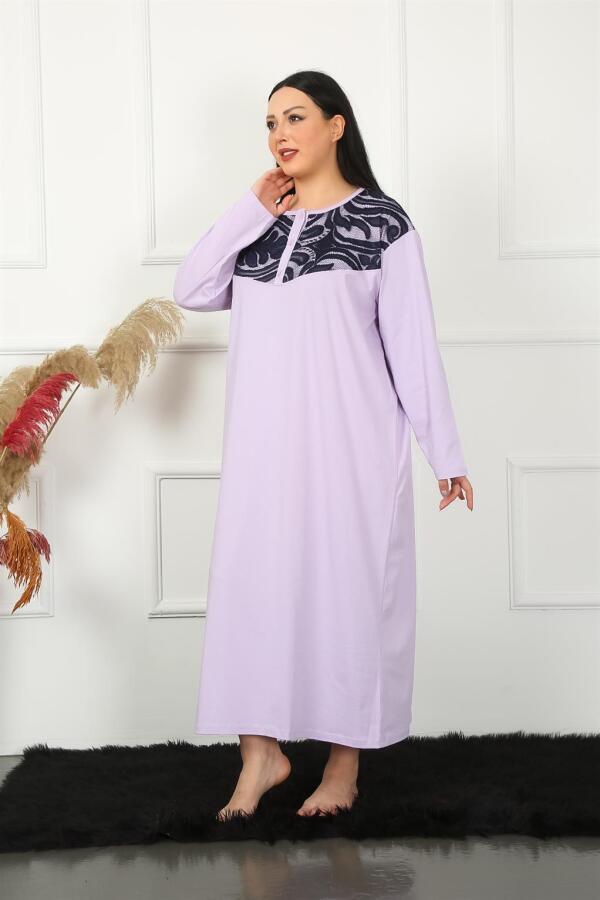 Long Sleeve Lace Lilac Mother Nightgown 1355 - 2