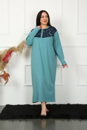 Long Sleeve Lace Petrol Mother Nightgown 1355 - 1