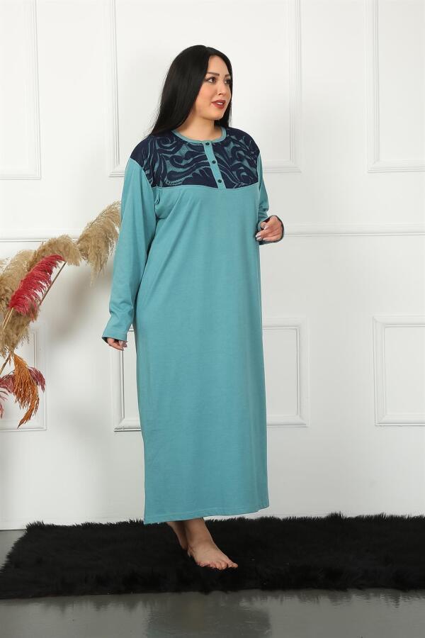 Long Sleeve Lace Petrol Mother Nightgown 1355 - 2