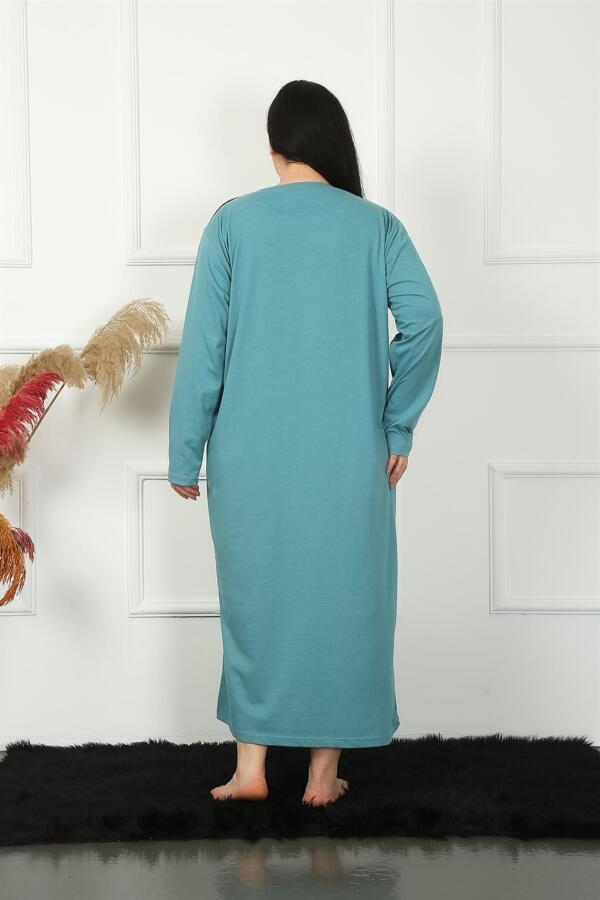 Long Sleeve Lace Petrol Mother Nightgown 1355 - 3