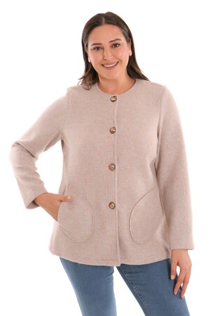 Plus Size Chanel Buttoned Beige Jacket - 1