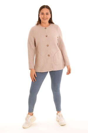 Plus Size Chanel Buttoned Beige Jacket - 2