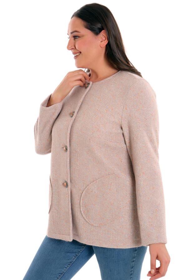 Plus Size Chanel Buttoned Beige Jacket - 3