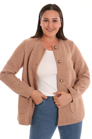 Plus Size Chanel Buttoned Camel Jacket - 1