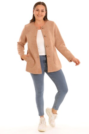 Plus Size Chanel Buttoned Camel Jacket - 2