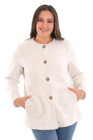 Plus Size Chanel Buttoned Ecru Jacket - 1