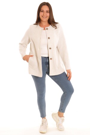 Plus Size Chanel Buttoned Ecru Jacket - 2