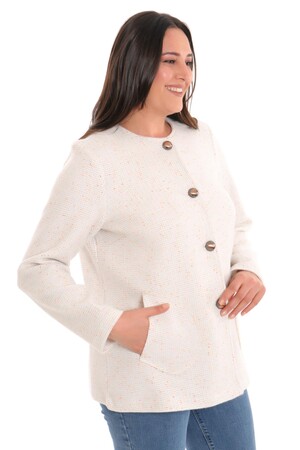 Plus Size Chanel Buttoned Ecru Jacket - 3