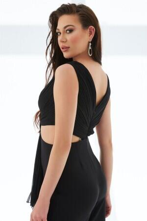 Black Belly Low-cut Buckle Jumpsuit - 3