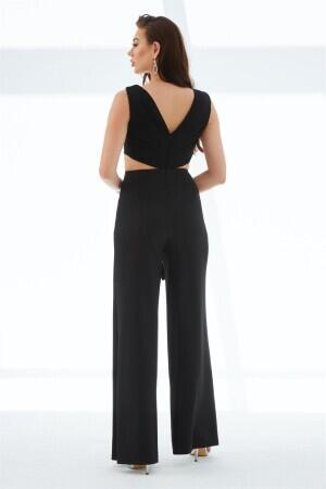 Black Belly Low-cut Buckle Jumpsuit - 4