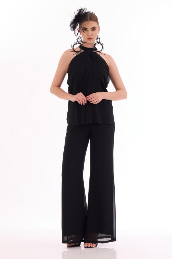 Black Chiffon Halterneck Jumpsuit - 1