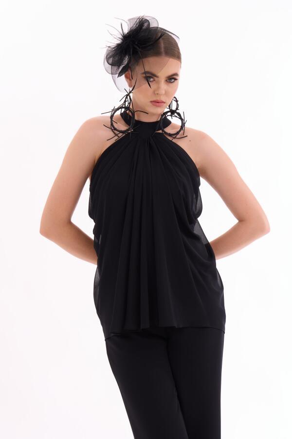 Black Chiffon Halterneck Jumpsuit - 3