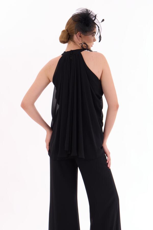 Black Chiffon Halterneck Jumpsuit - 4