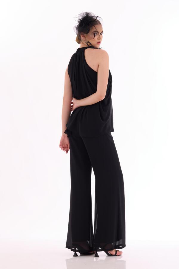 Black Chiffon Halterneck Jumpsuit - 5