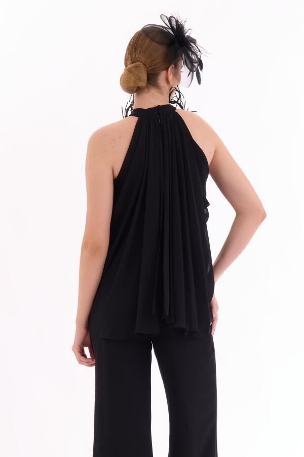 Black Chiffon Halterneck Jumpsuit - 7