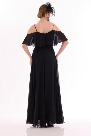 Black Low Sleeve Strap Long Evening Dress - 5