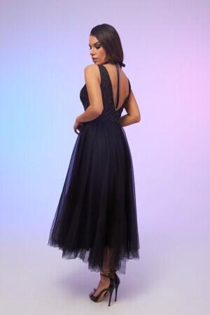 Black Tulle Low-Rise Midi Dress - 5