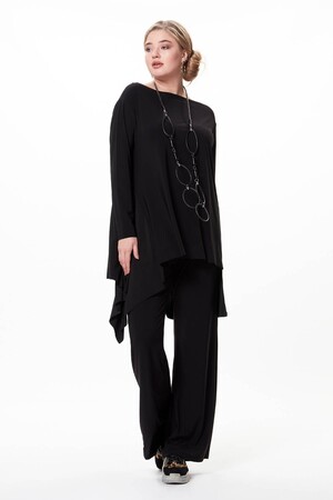 Boat Neck Asymmetrical Plus Size Sandy Tunic Black - 1