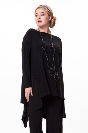 Boat Neck Asymmetrical Plus Size Sandy Tunic Black - 2