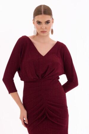 Burgundy Silvery Slit Long Evening Dress - 2