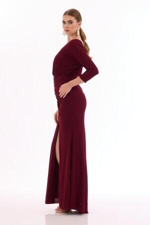 Burgundy Silvery Slit Long Evening Dress - 3