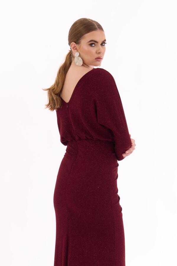 Burgundy Silvery Slit Long Evening Dress - 4