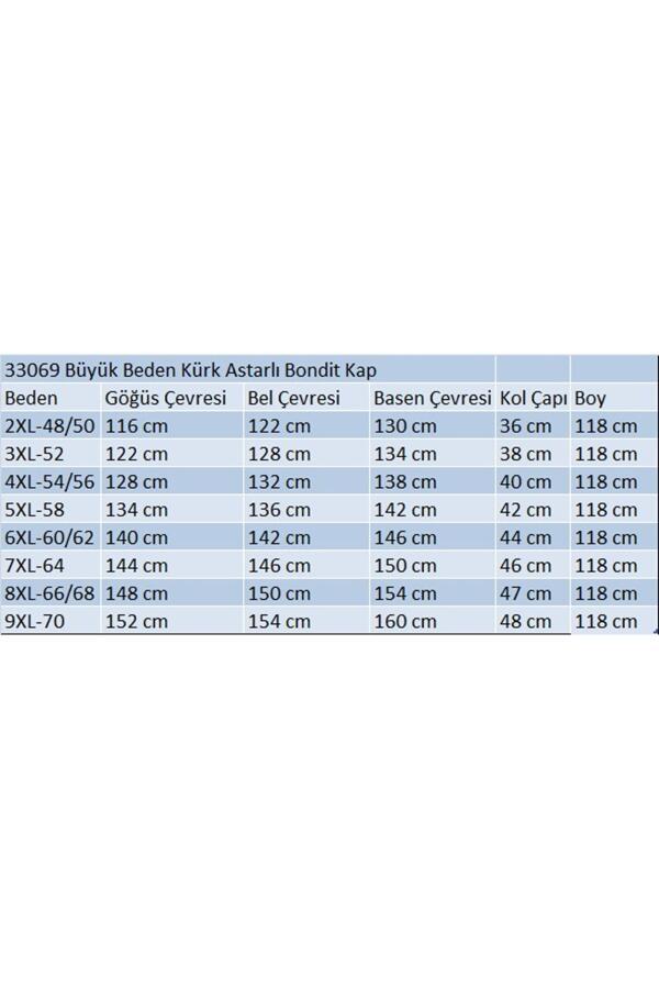 33069 Büyük Beden Kürk Astarlı Bondit Kap - Taba - 2