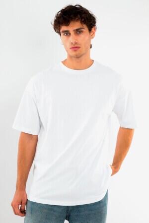 Büyük Beden Oversize Fit %100 Pamuk Beyaz T-shirt - 1