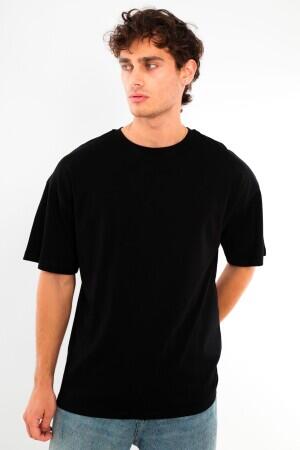 Angelino Büyük Beden Oversize Fit %100 Pamuk Siyah T-shirt - 3