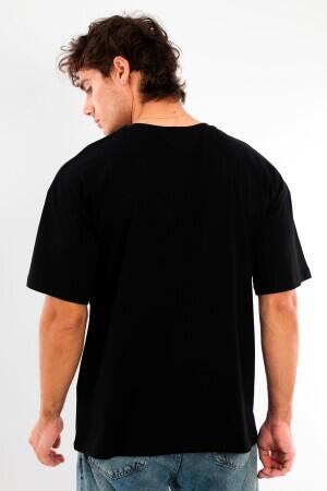 Büyük Beden Oversize Fit %100 Pamuk Siyah T-shirt - 5