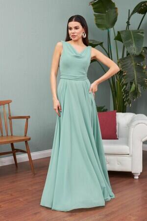 Çağla Chiffon Off-Neck Long Evening Dress and Invitation Dress - 1