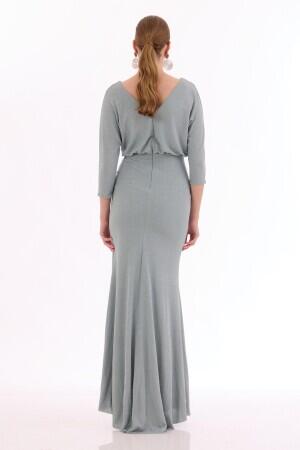 Çağla Silvery Slit Long Evening Dress - 4