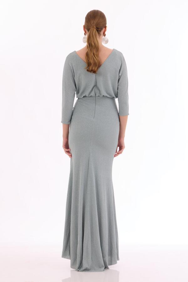 Çağla Silvery Slit Long Evening Dress - 4