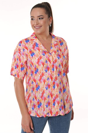 Circle Patterned Short Sleeve Coral Shirt - 1