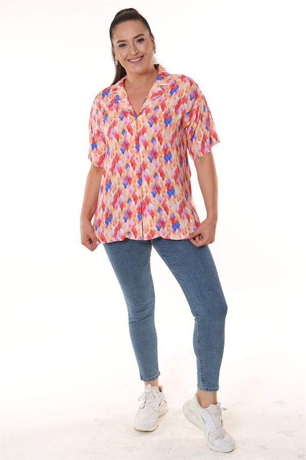 Circle Patterned Short Sleeve Coral Shirt - 2