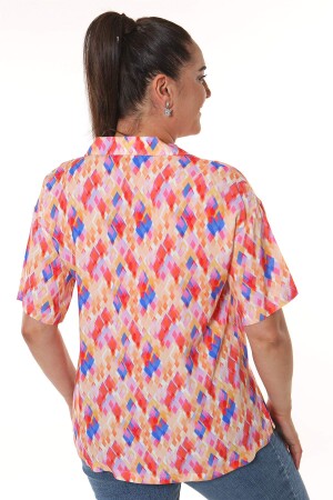 Circle Patterned Short Sleeve Coral Shirt - 4