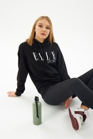 ELLE Sport Beyaz Baskılı Cepli Kadın Kapüşonlu Sweatshirt - 1