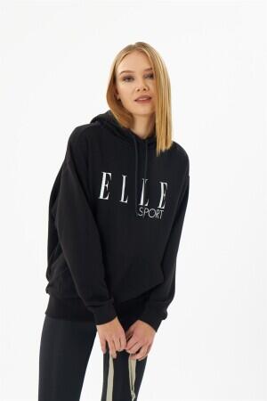 ELLE Sport White Printed Women's Hooded Sweatshirt with Pockets - 2