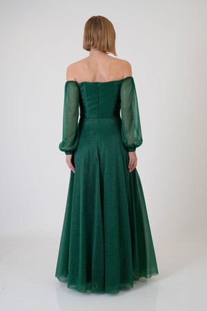 Emerald Glitter Collar Long Sleeve Engagement Dress - 6