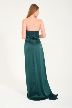 Emerald Slit Satin Evening Dress Cat Ear Dress - 5