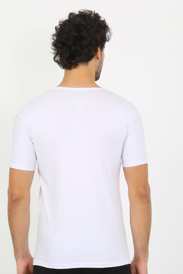 Erkek Likralı V Yaka Beyaz T-Shirt 65700 - 4