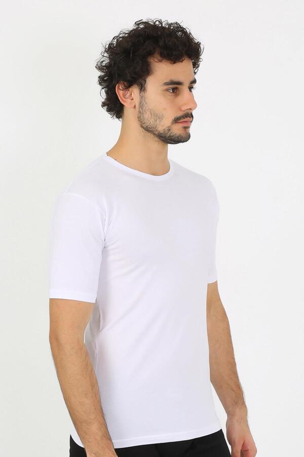 Erkek Sıfır Yaka Likralı Beyaz T-Shirt 65710 - 3