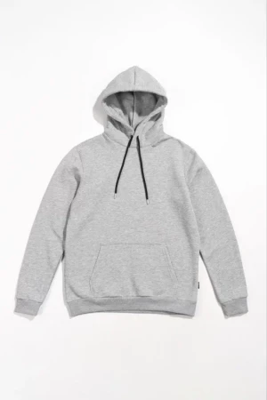 Erkek Uzun Kol Kapşonlu Basic Sweatshirt Hoodie - Gri - 1