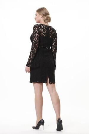 Flounce Sleeve Lace Dress Black - 3